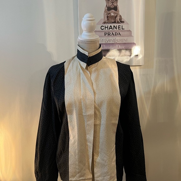 100% Silk Blouse Black and white Polkadot - Picture 8 of 9